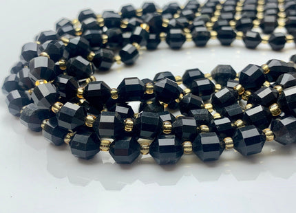 7x8mm Faceted Energy Prism Cut Black Obsidian Gemstone Beads Genuine Double Terminated Points Black Color Beads 15.5 Inches 40 Pieces #3651
