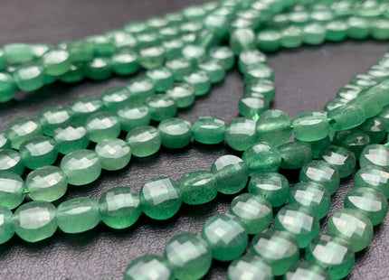 6 mm Micro Faceted Diamond Cut Green Aventurine Gemstones Flat Coin Disc Shape Gemstone Beads Genuine Aventurine 15 Inches Strand #2834