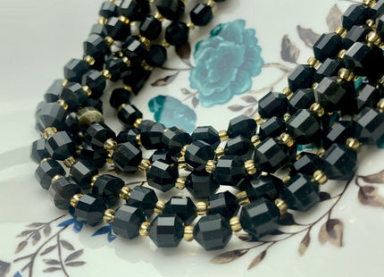 7x8mm Faceted Energy Prism Cut Black Obsidian Gemstone Beads Genuine Double Terminated Points Black Color Beads 15.5 Inches 40 Pieces #3651