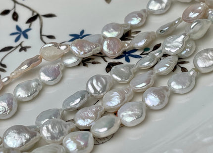 8.5-9x11 mm AA Natural White Coin Freshwater Pearl Beads Genuine Cultured High Luster Quality Freshwater Tear Drop Coin Pearls #P2327