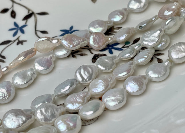 8.5-9x11 mm AA Natural White Coin Freshwater Pearl Beads Genuine Cultured High Luster Quality Freshwater Tear Drop Coin Pearls #P2327