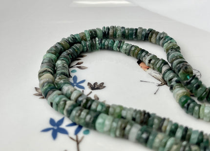 4-6 mm Smooth Rondelle Heishi Tire Shape Natural Green Emerald Gemstone Beads Genuine Emerald Loose Beads 8/16 Inches #4257