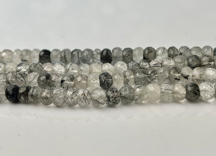 6-7mm AAA Gorgeous 100% Natural Black Rutilated Quartz Faceted Rondelle Gemstone Beads Top Quality Black Rutile Quartz 13-16 Inches #4254