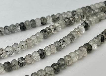 6-7mm AAA Gorgeous 100% Natural Black Rutilated Quartz Faceted Rondelle Gemstone Beads Top Quality Black Rutile Quartz 13-16 Inches #4254