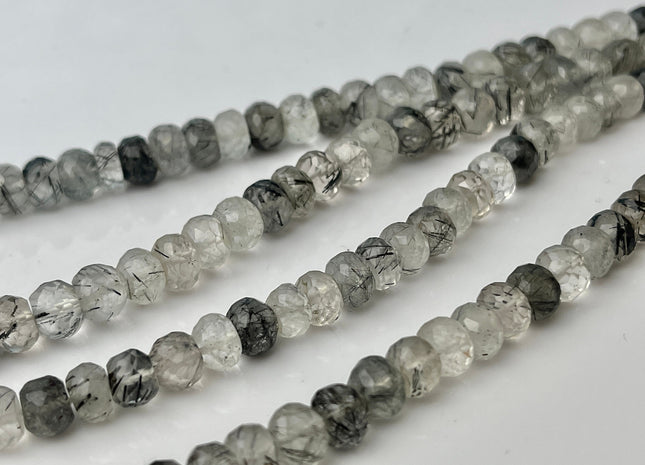 6-7mm AAA Gorgeous 100% Natural Black Rutilated Quartz Faceted Rondelle Gemstone Beads Top Quality Black Rutile Quartz 13-16 Inches #4254
