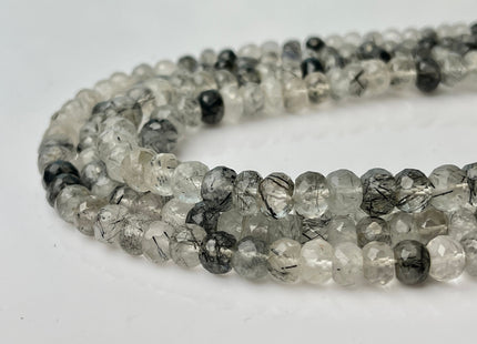 6-7mm AAA Gorgeous 100% Natural Black Rutilated Quartz Faceted Rondelle Gemstone Beads Top Quality Black Rutile Quartz 13-16 Inches #4254