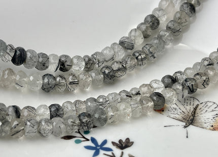 6-7mm AAA Gorgeous 100% Natural Black Rutilated Quartz Faceted Rondelle Gemstone Beads Top Quality Black Rutile Quartz 13-16 Inches #4254