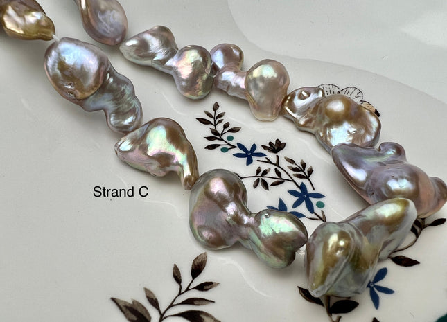 One-Of-A-Kind 15x20-18x35 mm Large Baroque Pearl Beads Genuine Natural Mauve Seaweed Pink Pearls #P2290