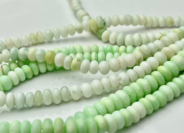 7-9mm Natural Smooth Rondelle Green Opal Large Hole Gemstone Beads Hole Size 1.0mm Genuine Peruvian Opal 8 Inches Strand #4236