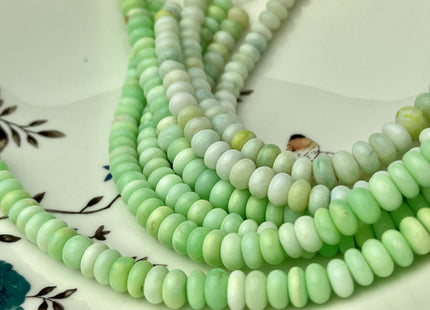 7-9mm Natural Smooth Rondelle Green Opal Large Hole Gemstone Beads Hole Size 1.0mm Genuine Peruvian Opal 8 Inches Strand #4236