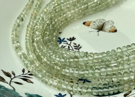 5-7mm Natural Green Amethyst Large Hole Gemstone Beads Smooth Rondelle Hole Size 1.0mm 8 Inches Strand #4288