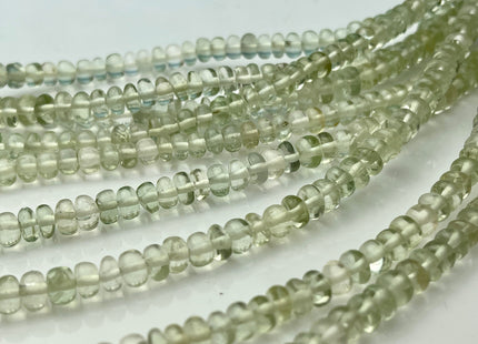 5-7mm Natural Green Amethyst Large Hole Gemstone Beads Smooth Rondelle Hole Size 1.0mm 8 Inches Strand #4288