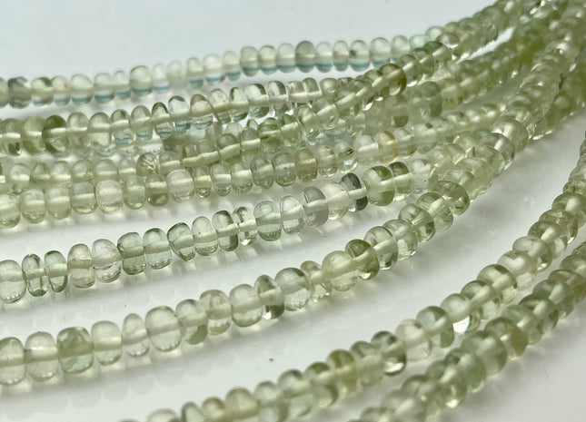 5-7mm Natural Green Amethyst Large Hole Gemstone Beads Smooth Rondelle Hole Size 1.0mm 8 Inches Strand #4288