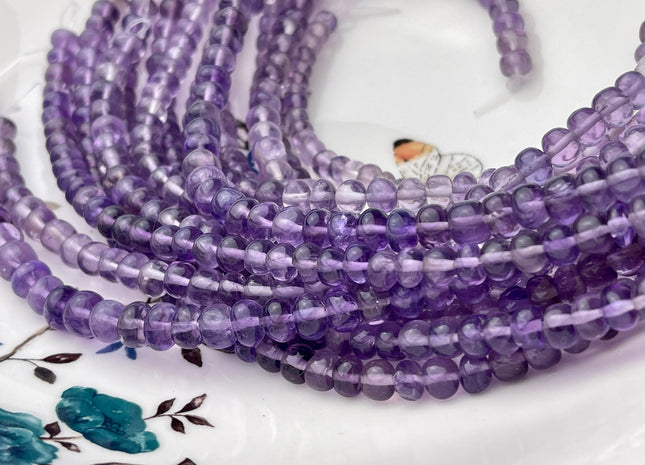 5-8mm Natural Purple Amethyst Large Hole Gemstone Beads Faceted Rondelle Hole Size 1.0mm 8 Inches Strand #4290