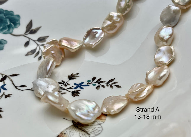 11-18 mm AAA Very Rare High Luster Natural Mauve Pink Flat Keshi Freshwater Pearl Beads #P2336