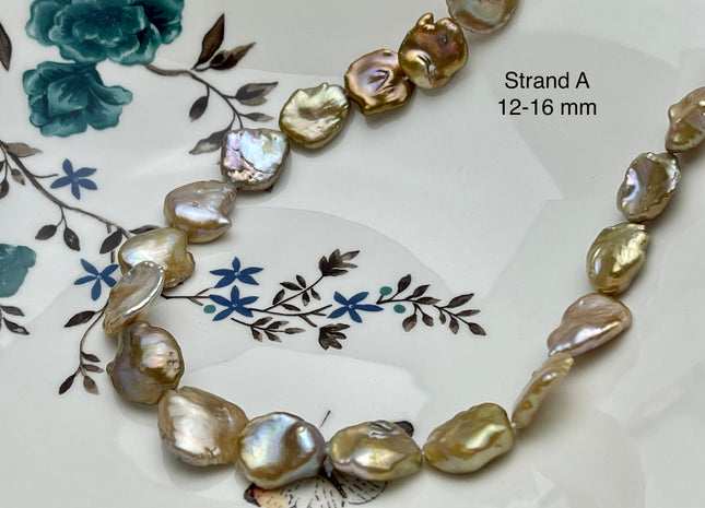 12-19 mm AAA Very Rare High Luster Natural Champagne Seaweed Mauve Pink Flat Keshi Freshwater Pearl Beads #P2335