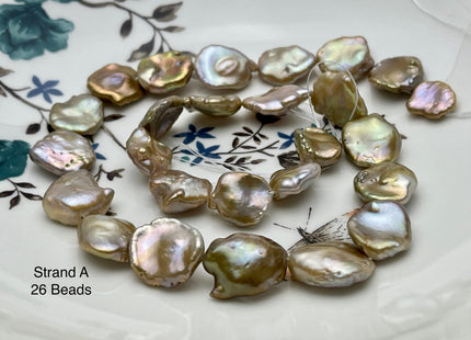 12-19 mm AAA Very Rare High Luster Natural Champagne Seaweed Mauve Pink Flat Keshi Freshwater Pearl Beads #P2335