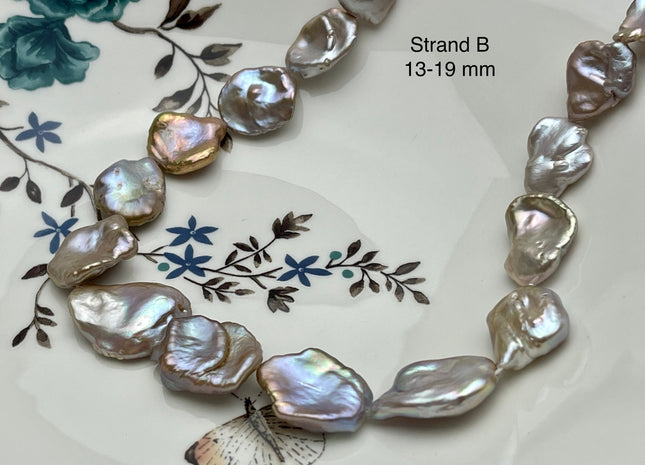 12-19 mm AAA Very Rare High Luster Natural Champagne Seaweed Mauve Pink Flat Keshi Freshwater Pearl Beads #P2335