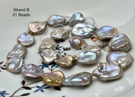 12-19 mm AAA Very Rare High Luster Natural Champagne Seaweed Mauve Pink Flat Keshi Freshwater Pearl Beads #P2335