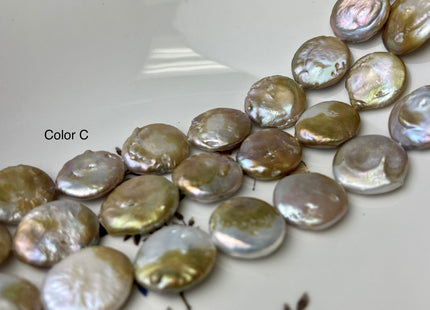 18-19mm AA Natural White Champagne Seaweed Large Coin Freshwater Pearl 20-21 Beads #P2338