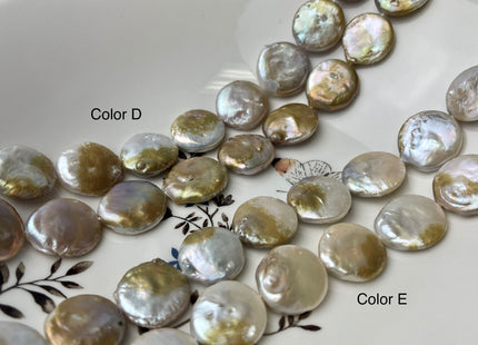 18-19mm AA Natural White Champagne Seaweed Large Coin Freshwater Pearl 20-21 Beads #P2338
