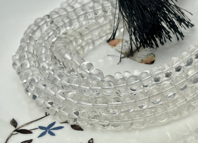 5-10 mm Natural Smooth Rondelle Crystal Quartz 8 inches Strand #4293