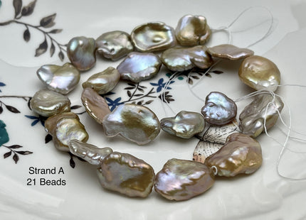 11-17 mm AAA Very Rare Natural Champagne Seaweed Mauve Pink Flat Keshi Freshwater Pearl Beads #P2339