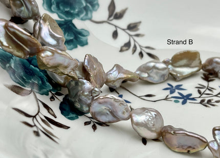 11-17 mm AAA Very Rare Natural Champagne Seaweed Mauve Pink Flat Keshi Freshwater Pearl Beads #P2339
