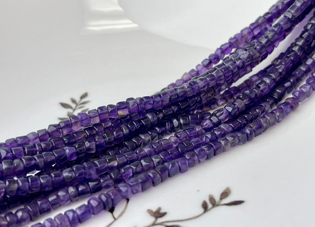 4-5mm Natural Purple Amethyst Smooth Heishi Tyre Gemstone Beads 13 Inches Strand #4295