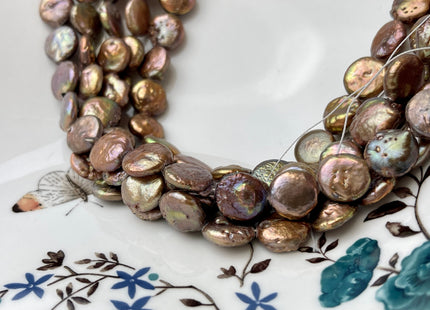 11-12 mm Copper Brown Color With Gold Sheen Freshwater Coin Pearls #63
