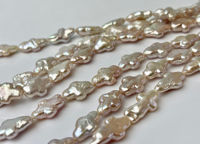 9-10x15 mm AAA High Luster Natural Pink Cross Coin Freshwater Pearls 27-28 Beads #P2342