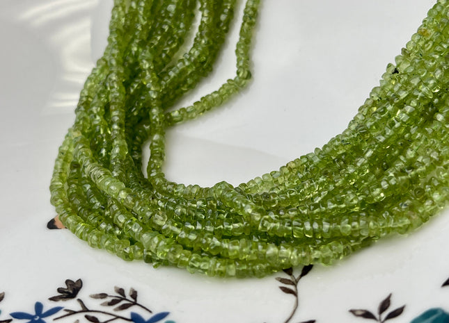 3.5-4 mm Natural Green Peridot Smooth Heishi Tyre Gemstone Beads 13 Inches Strand #4296