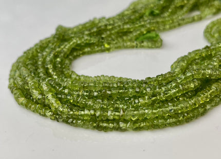 3.5-4 mm Natural Green Peridot Smooth Heishi Tyre Gemstone Beads 13 Inches Strand #4296