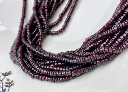3.5-4 mm Natural Red Garnet Smooth Heishi Tyre Gemstone Beads 13 Inches Strand #4297