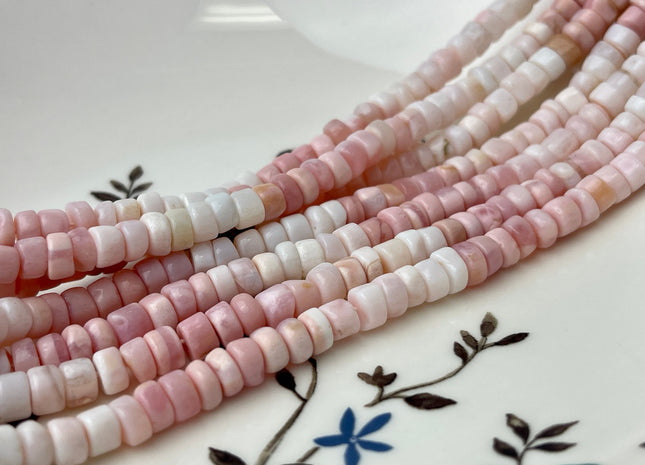 6 mm Natural Peruvian Pink Opal Smooth Heishi Tyre Gemstone Beads 13 Inches Strand #4298