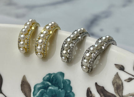 Genuine Natural White Freshwater Pearl Hoop Earring Sterling Silver/Gold Bridal Earrings #10047-E