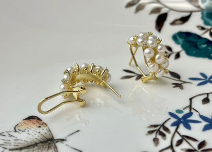 Genuine Natural White Freshwater Pearl Hoop Earring Sterling Silver/Gold Bridal Earrings #10047-D