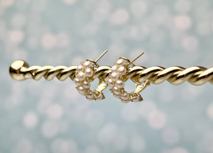 Genuine Natural White Freshwater Pearl Hoop Earring Sterling Silver/Gold Bridal Earrings #10047-D