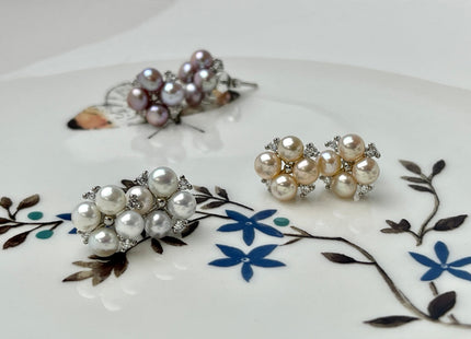 Genuine Natural White Mauve Pink Freshwater Pearl Sterling Silver/Gold Stud Earring Cluster Earring Posts #10047-C