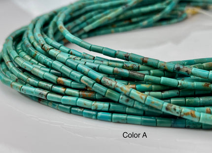 3x6 mm AAA 100% All Natural Turquoise Tube Shape Genuine Natural Multi Green Brown Color Turquoise Gemstones 16 Inches Strand 65 Beads #4299