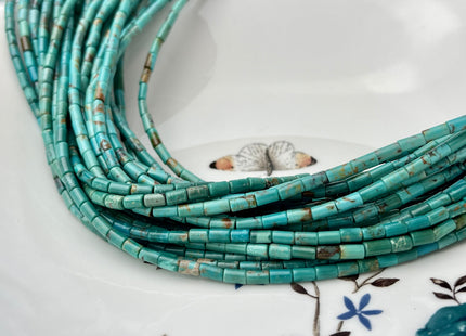 3x6 mm AAA 100% All Natural Turquoise Tube Shape Genuine Natural Multi Green Brown Color Turquoise Gemstones 16 Inches Strand 65 Beads #4299
