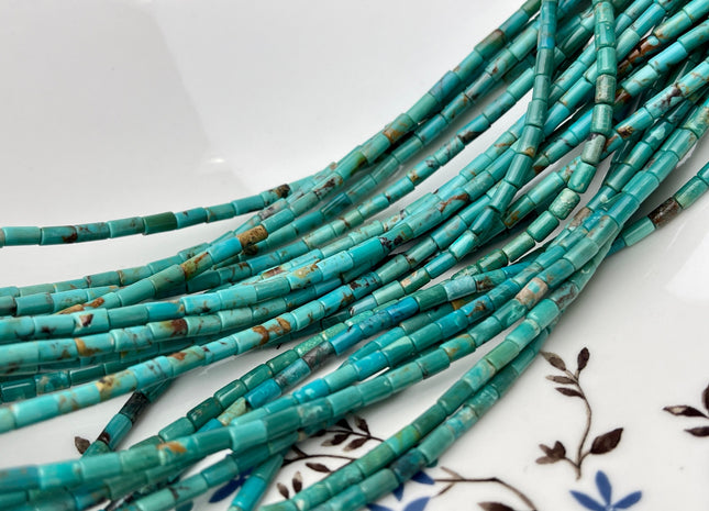 3x6 mm AAA 100% All Natural Turquoise Tube Shape Genuine Natural Multi Green Brown Color Turquoise Gemstones 16 Inches Strand 65 Beads #4299