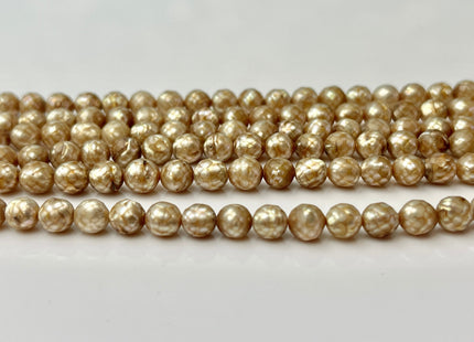 5.5-6 mm AA Beige Champagne Rare Faceted Off Round Freshwater Pearl Beads #P2343