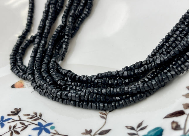 4mm Natural Black Spinel Smooth Heishi Tyre Gemstone Beads 13 Inches Strand #4303