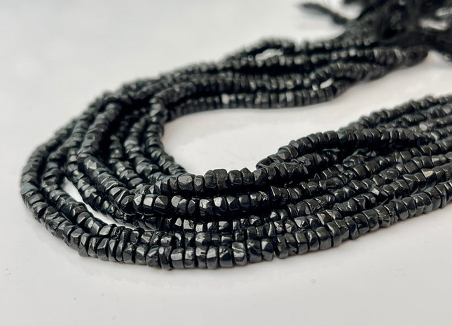 4mm Natural Black Spinel Smooth Heishi Tyre Gemstone Beads 13 Inches Strand #4303