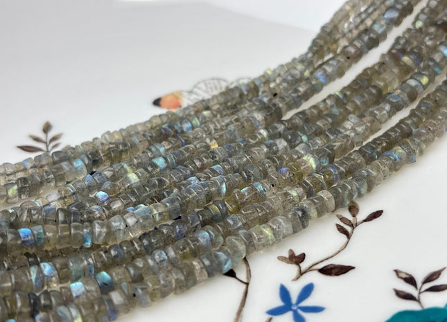 4-5mm Natural Labradorite Smooth Heishi Tyre Gemstone Beads 13 Inches Strand #4304