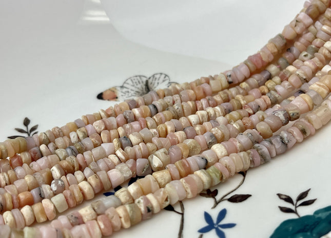 4-5 mm Natural Peruvian Pink Opal Smooth Heishi Tyre Gemstone Beads 13 Inches Strand #4305