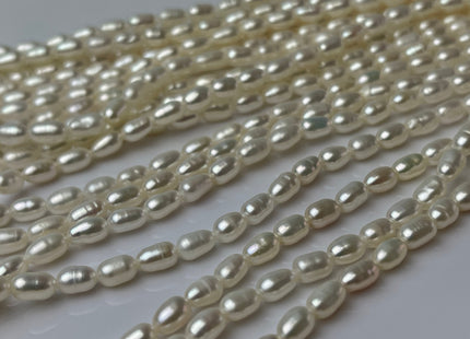 4x6.5-7 mm AA Tiny White Long Rice Oval Freshwater Pearls Long Oval Shape Seed Beads #1413