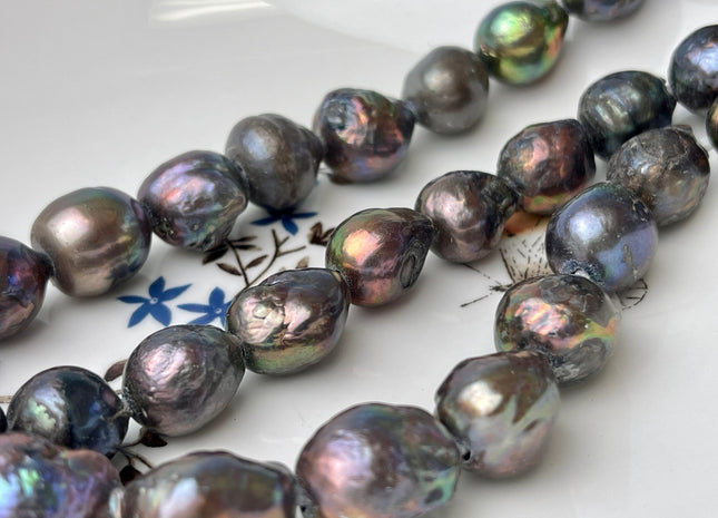14x16-17 mm Large Hole Dark Peacock Baroque Pearl 2.1mm Hole Rare Edison Pearl Beads Jumbo Baroque Freshwater Pearl Beads #268
