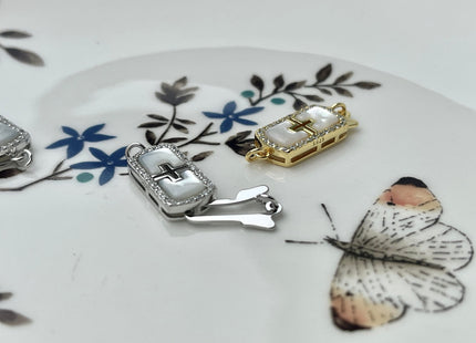 8x20 mm 925 Sterling Silver/Gold Extra Shiny Cross Shape Clasp Sterling Silver Findings Mother Of Pearl Silver Clasps #10284
